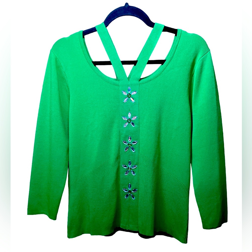 Y2K ✨VINTAGE BOB MACKIE Studio 3/4 Slv Sweater w Next Straps and Daisy Beads